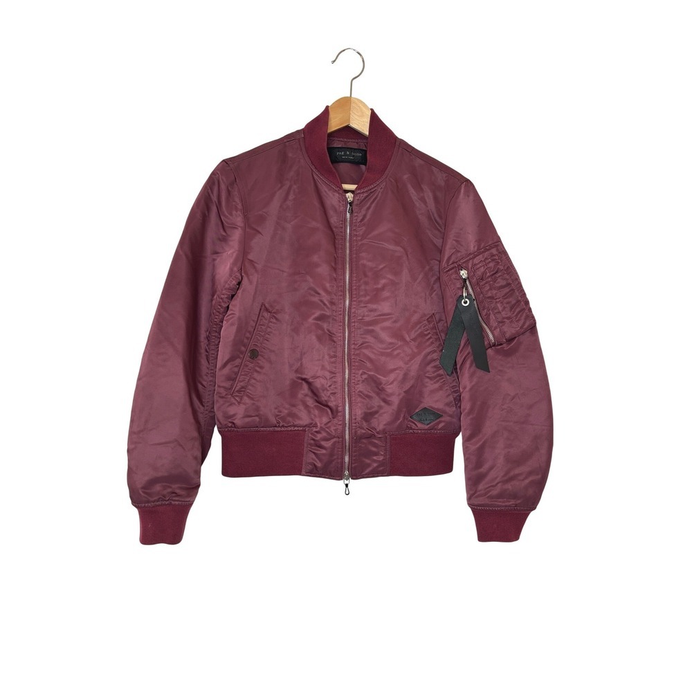 Rag & Bone Manston Bomber Jacket Burgundy Maroon Red Size XXS Orange Lining